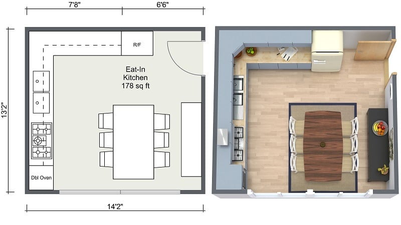RoomSketcher Kitchen Ideas Eat in Kitchen Layout 2D 3D Floor Plans