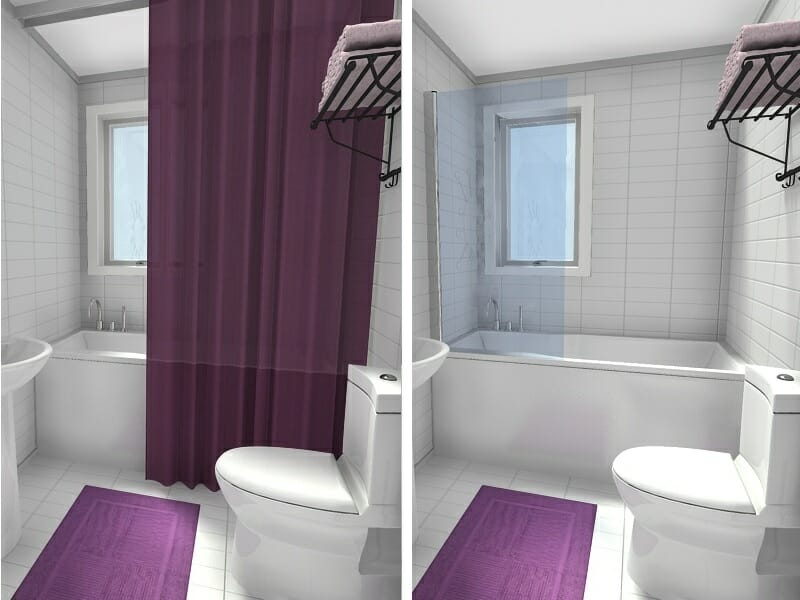 Rèm tắm trong phòng tắm so với Bảng điều khiển bồn tắm kính không khung trước và sau