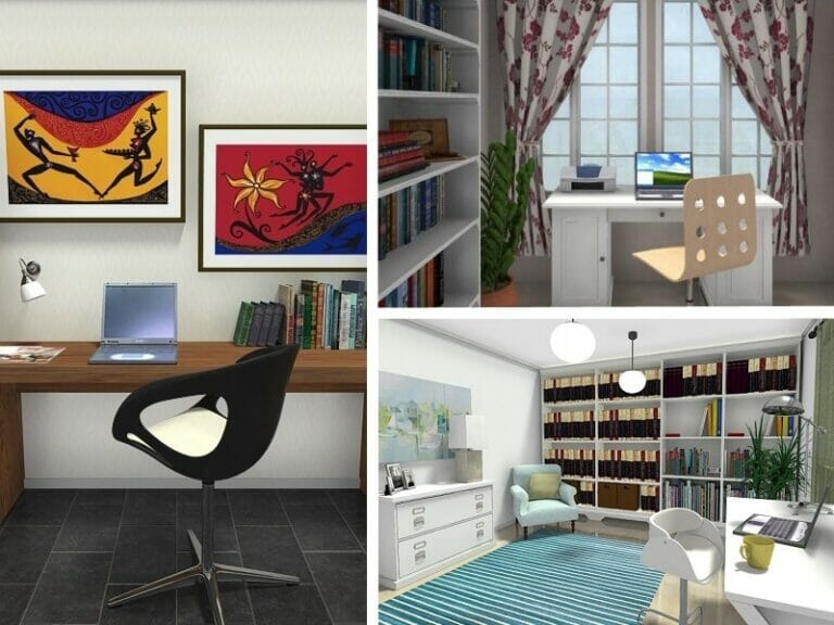 Three home office designs created with RoomSketcher