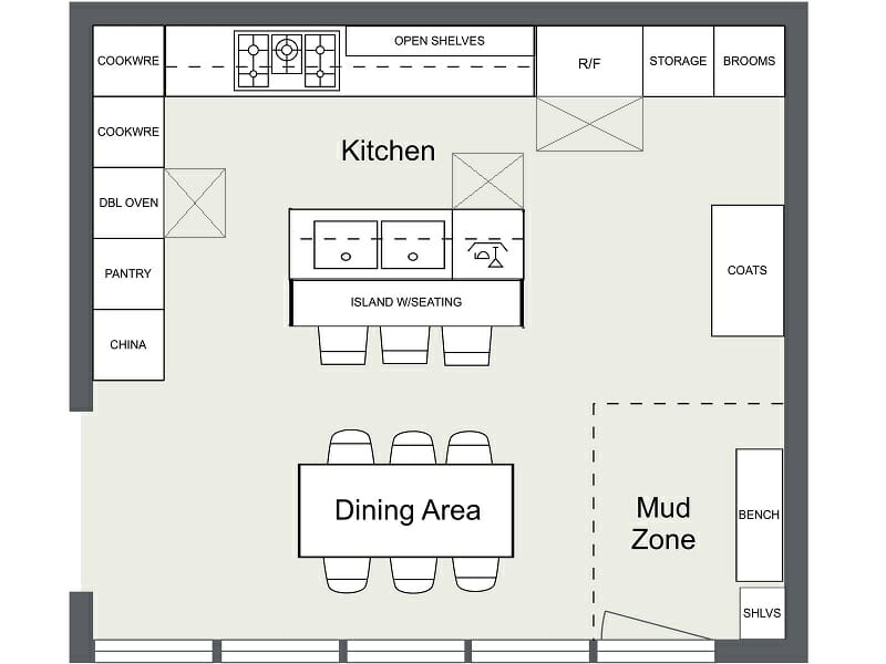 Kitchen Layout Ideas - Kitchen floor plan with island and appliance layout