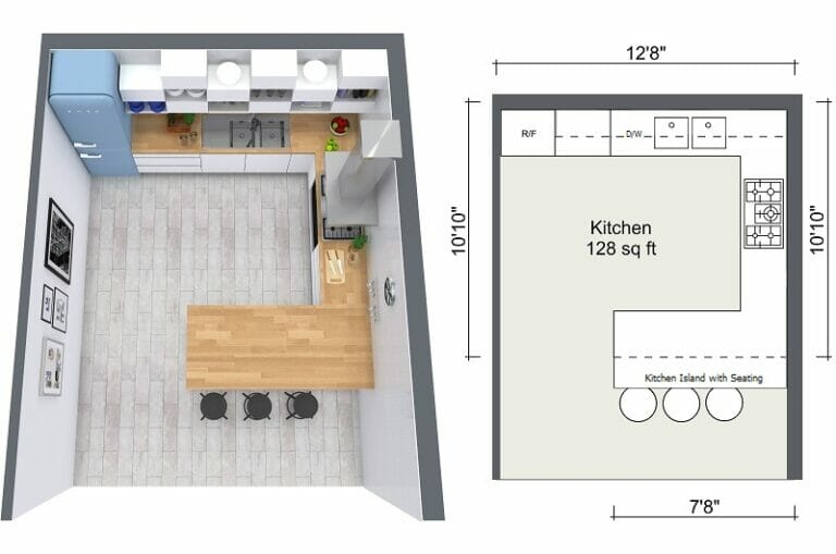 Conseils de conception de cuisine - Plan d'étage RoomSketcher 2D et 3D de la disposition de la cuisine