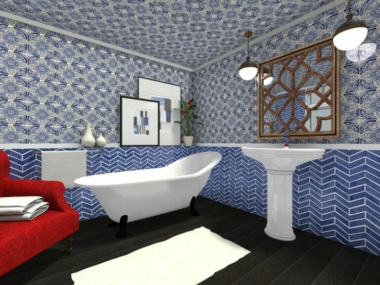 Ý tưởng thiết kế phòng tắm với gạch Thổ Nhĩ Kỳ màu xanh và trắng