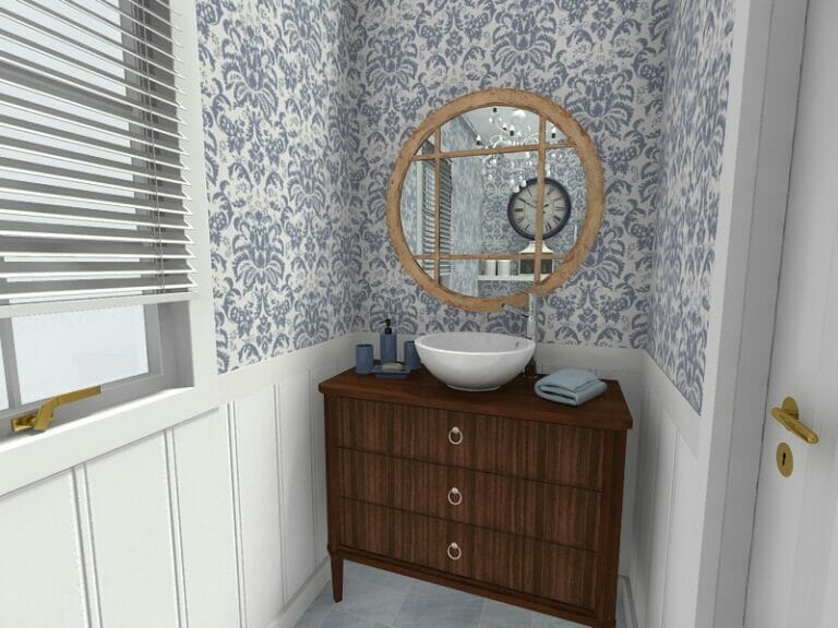 Ý tưởng thiết kế phòng tắm với tủ trang điểm và bồn rửa chén