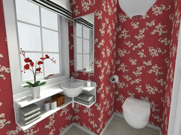 Ý tưởng thiết kế phòng tắm nhỏ với bồn rửa ở góc