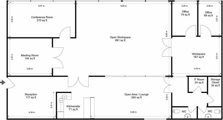 RoomSketcher 상업 부동산 바닥 계획 2D